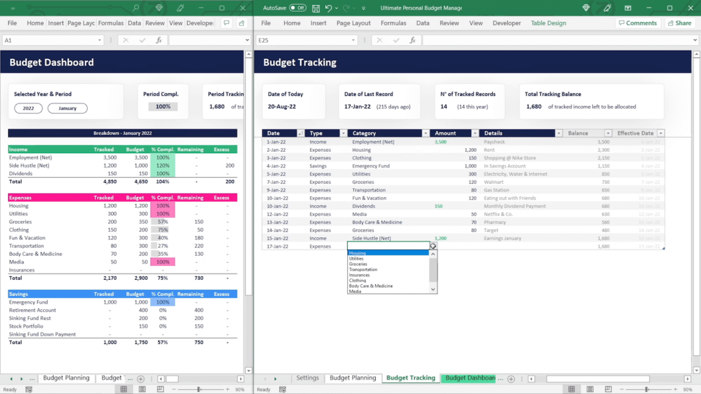 Ultimate Excel Personal Budget - Track you money flows and assign them to your custom categories